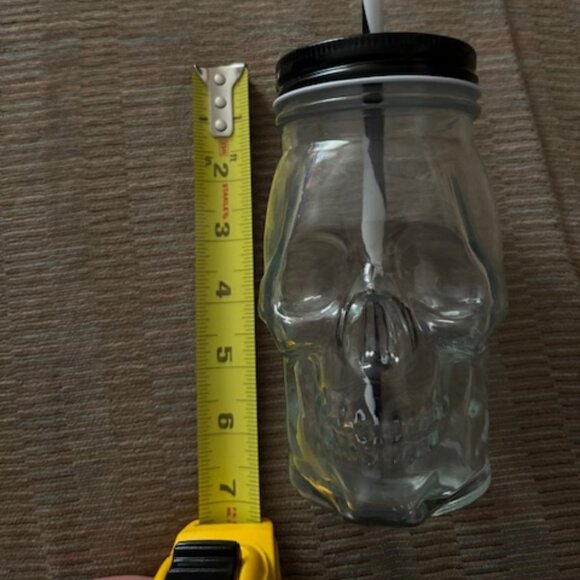 - Halloween Skull Mason Jar Drinking Glass with Straw & Lid NWOT - Picture 9 of 10